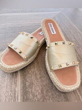 Steve Madden Gold Pyramid Stud Espadrille Slides